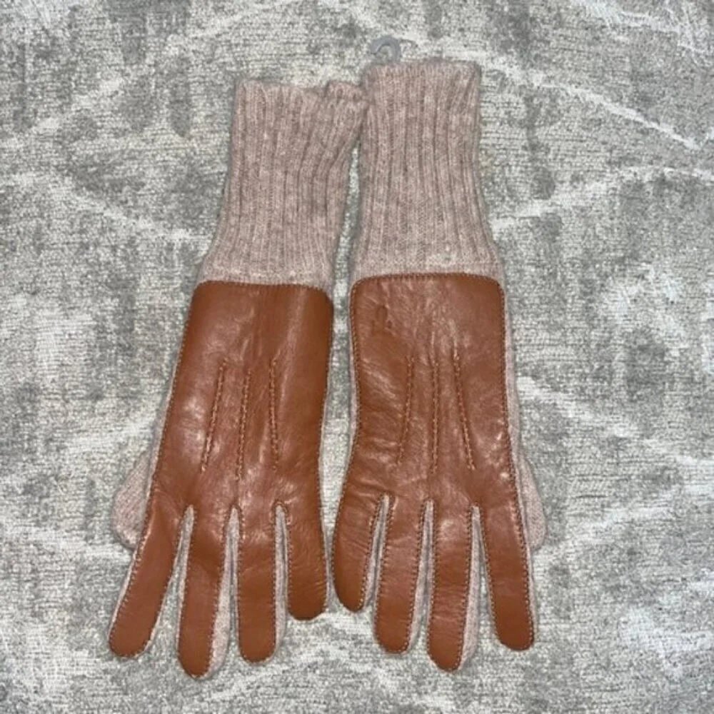 Frye Leather Patch Knit Gloves S/M NWOT
